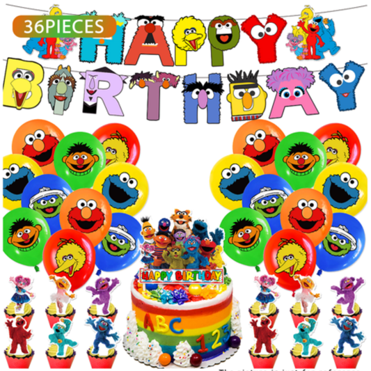 36pcs Sesame Street Cartoon Theme Happy Birthday balloon set