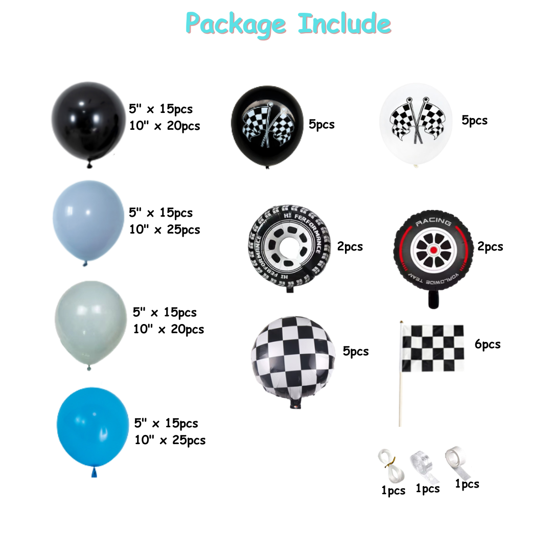 178pcs Racing Car Theme Balloons Garland Kit