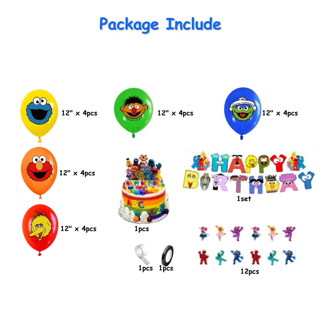36pcs Sesame Street Cartoon Theme Happy Birthday balloon set