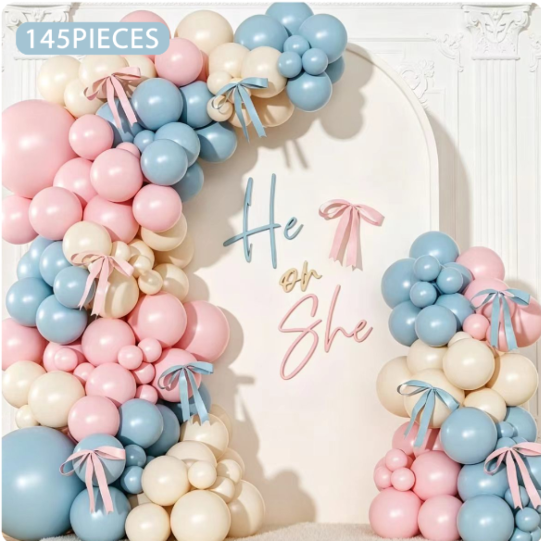 145pcs Pastel Pink, Blue, and Cream Baby Shower Gender Reveal Balloon Kit