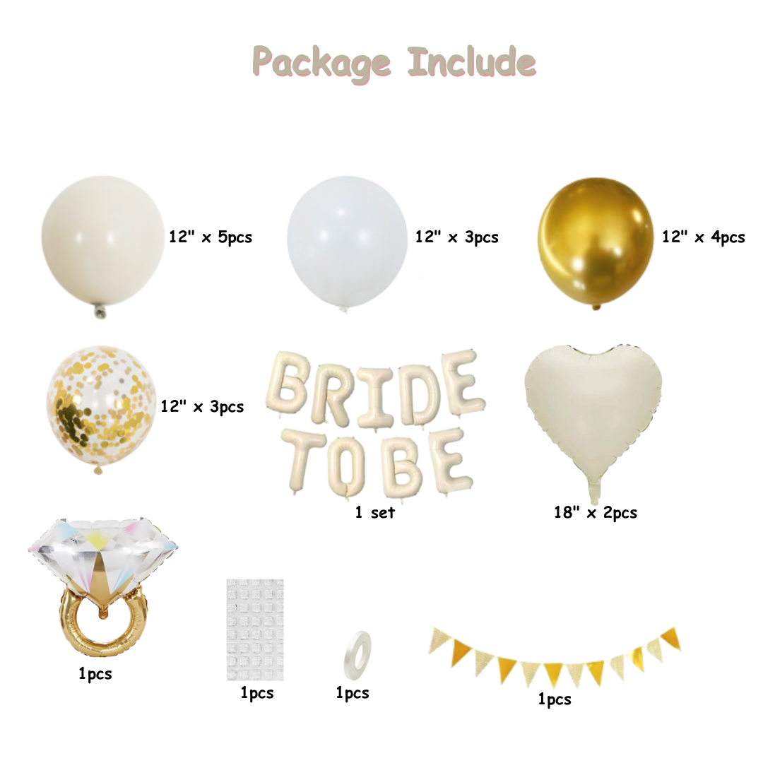 22pcs White and Gold Bride to be balloon set