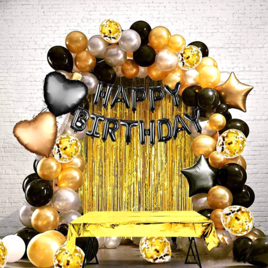 37pcs Gold and Black Happy Birthday Balloon set