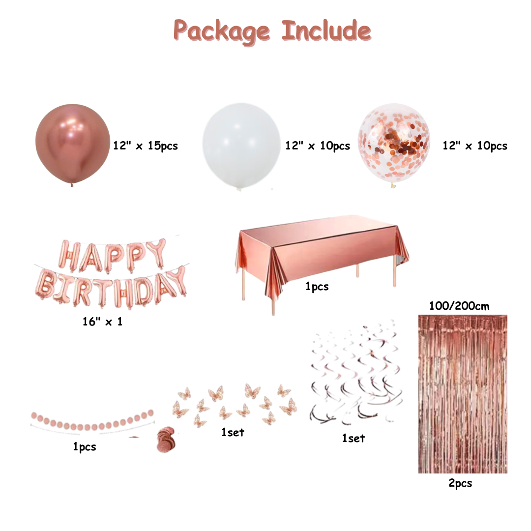 38pcs Rose gold Happy Birthday Balloon set