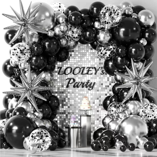 145pcs Black and Silver Balloon Garland kit