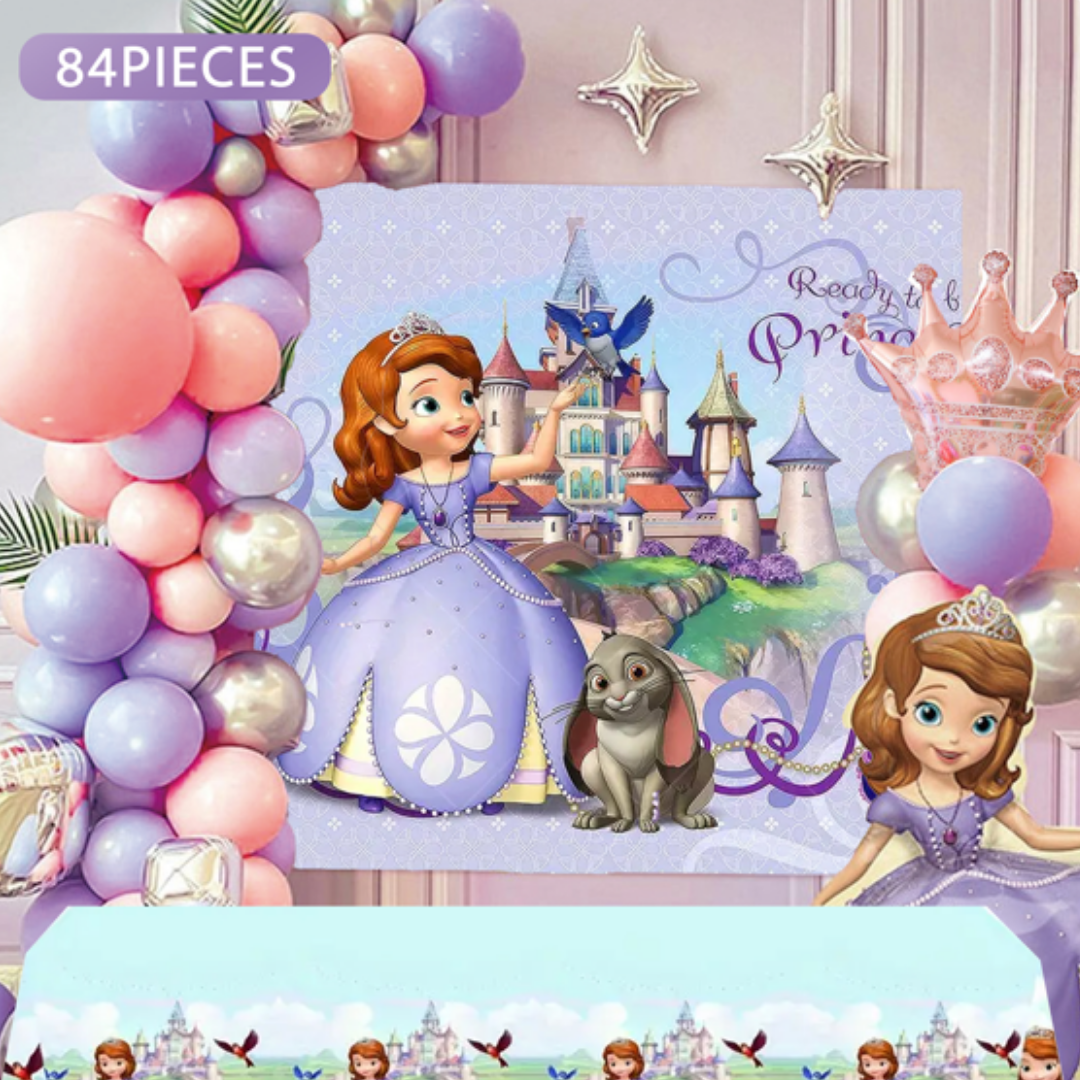 84pcs Princess Sofia Balloon set with table cover and backdrop
