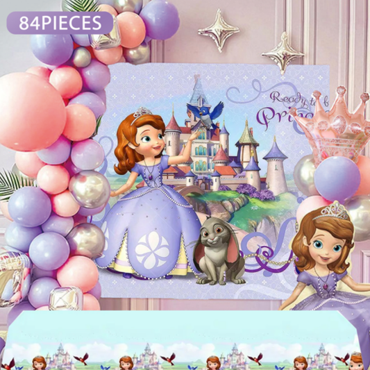 84pcs Princess Sofia Balloon set with table cover and backdrop