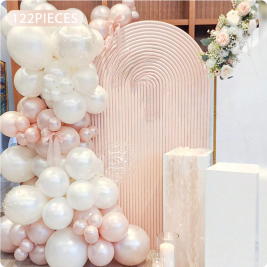 122pcs White Pearl and Pink Balloon set