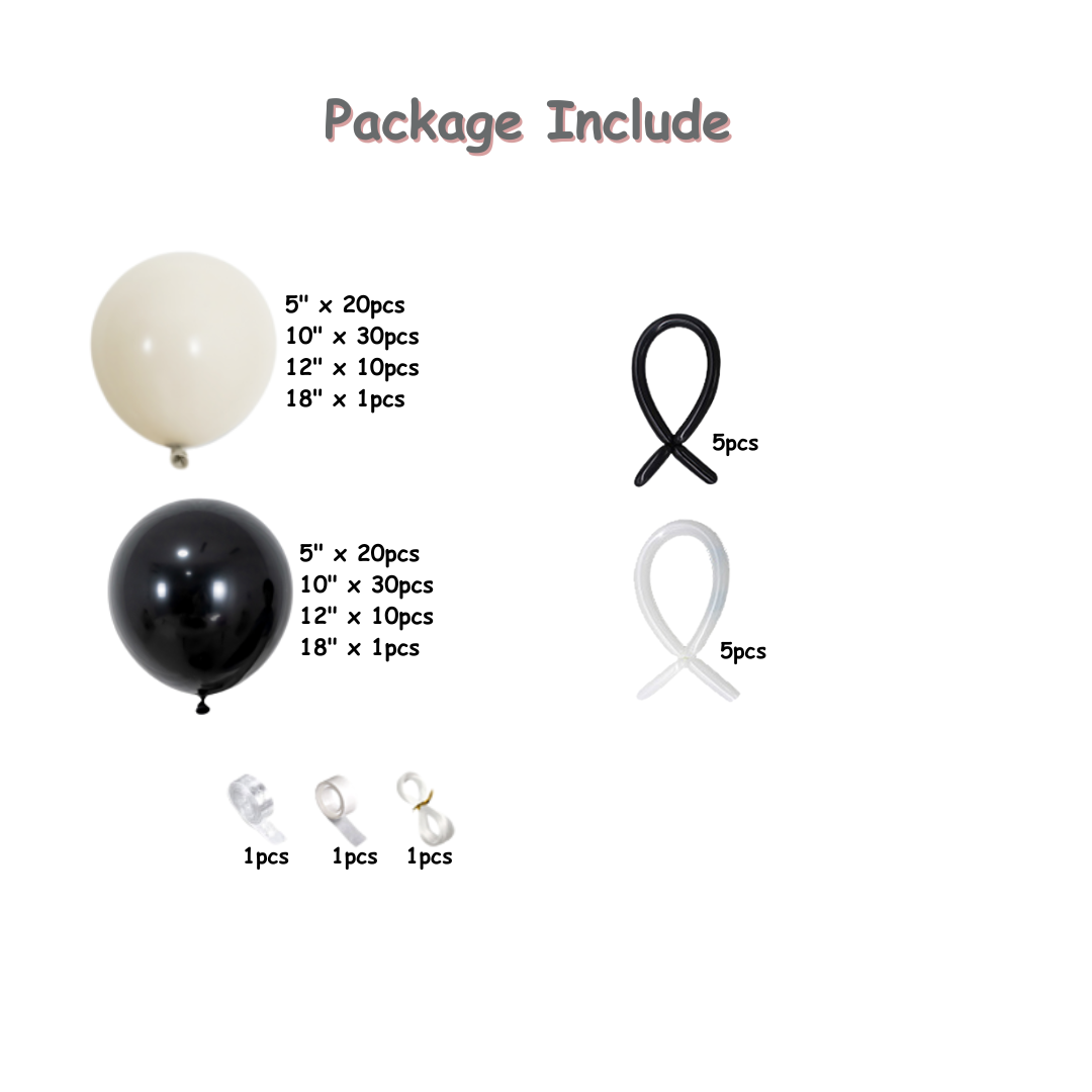 135pcs Black and White Bow Theme Balloon set