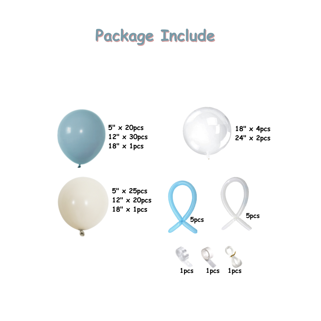 116pcs dusty Baby blue and white Bow Theme Balloon Garland arch kit