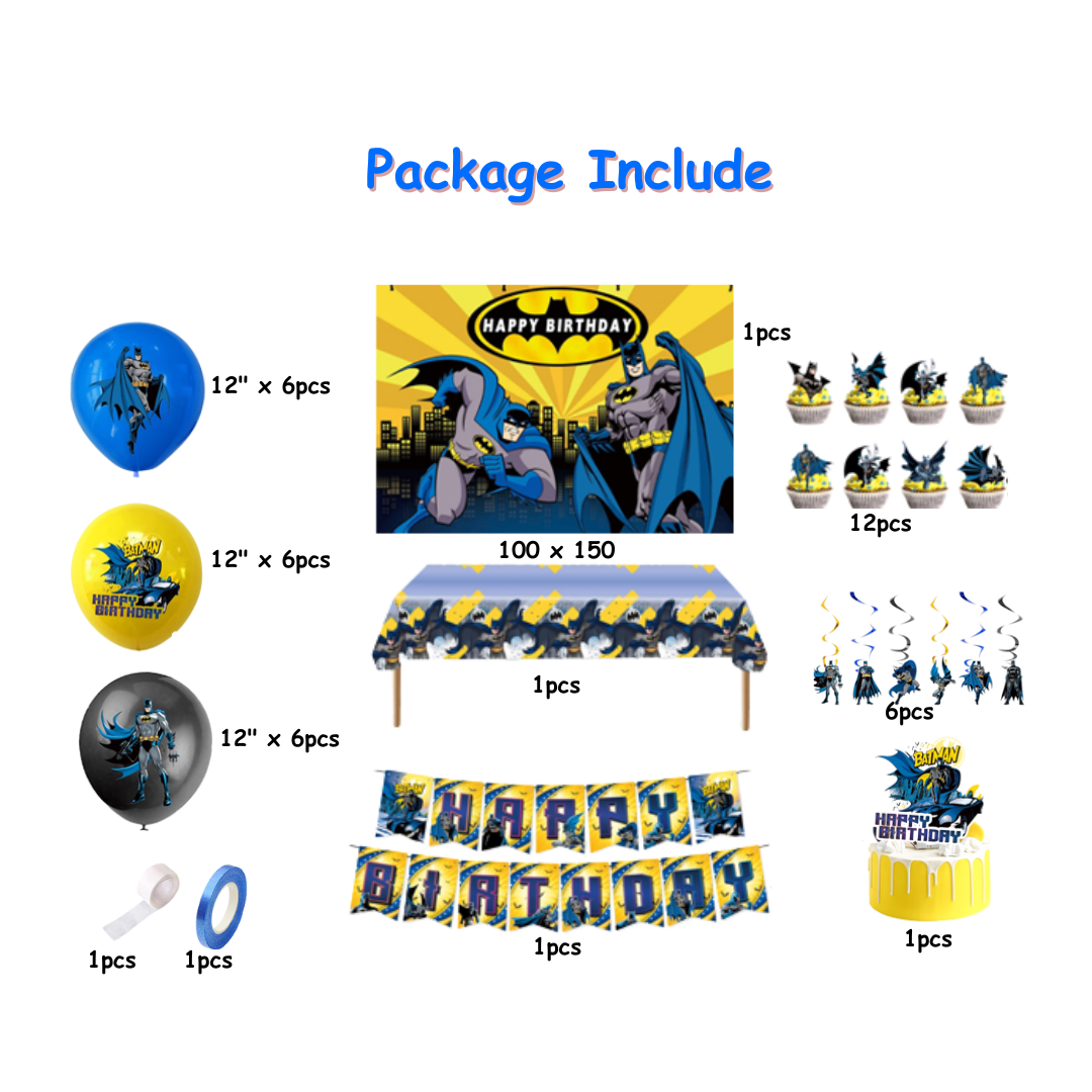 54pcs Batman themed Happy birthday Balloon Set with Table cover and Backdrop