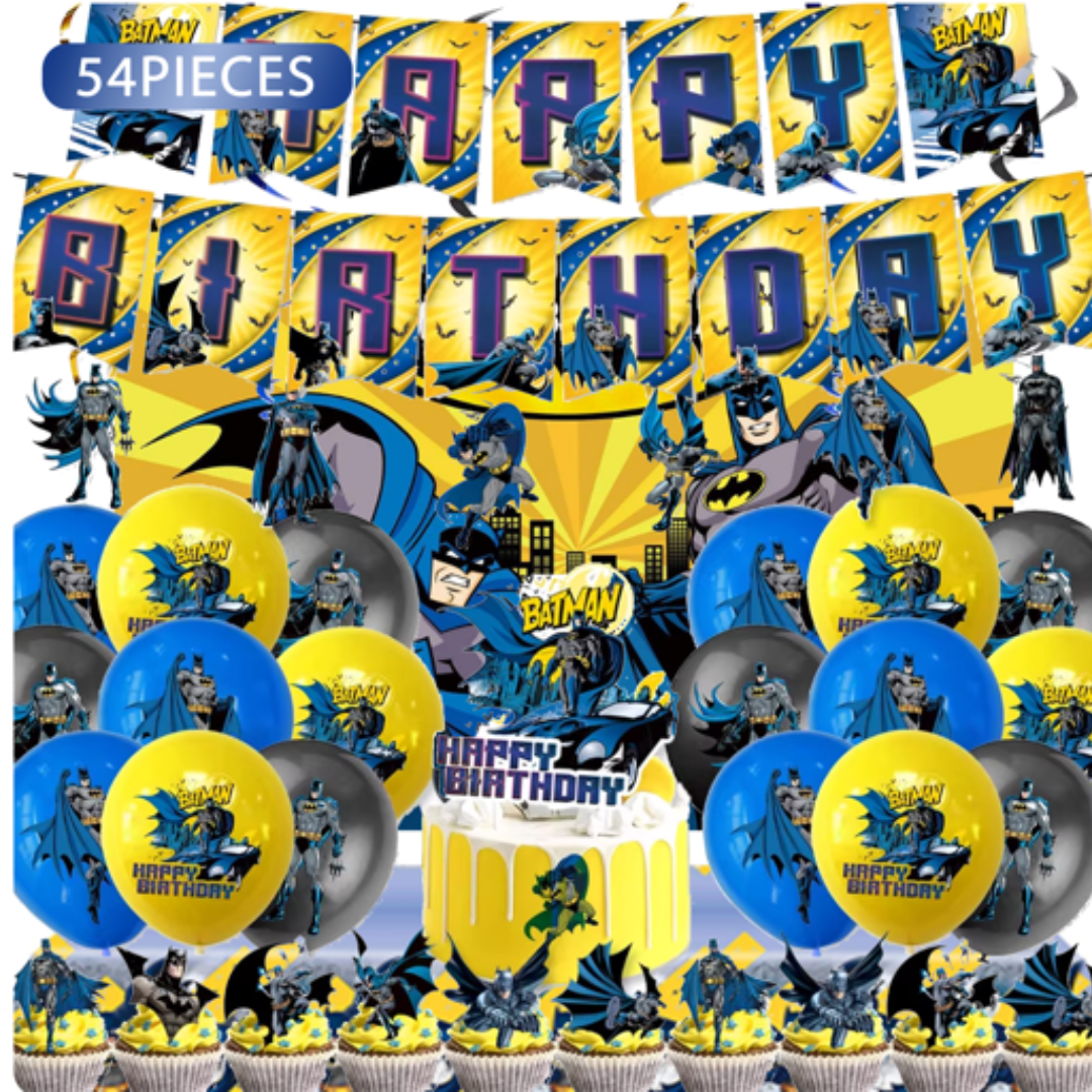 54pcs Batman themed Happy birthday Balloon Set with Table cover and Backdrop