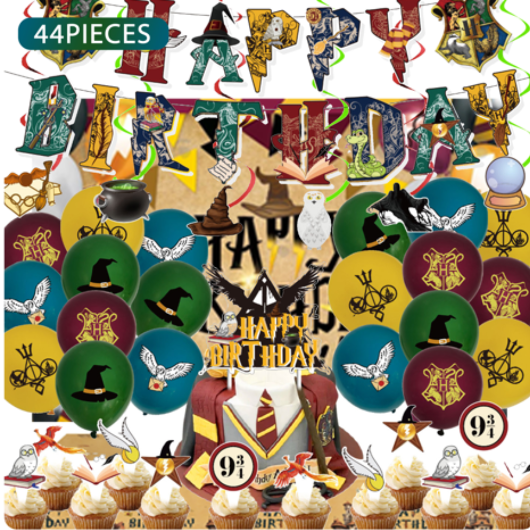 44pcs Harry Potter Theme Happy birthday balloon set with Table cover and Backdrop