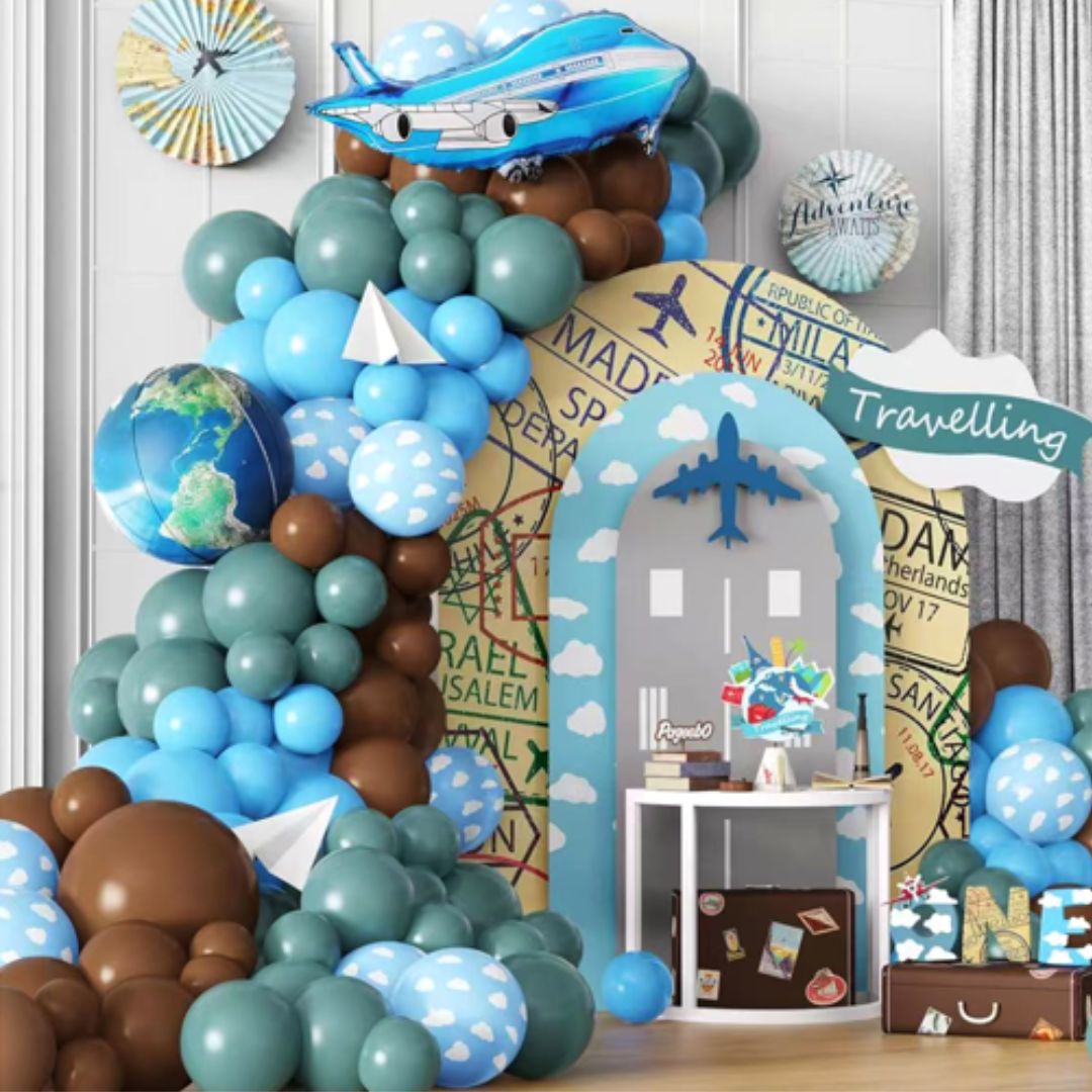 131pcs Blue Airplane themed Birthday Balloon Set
