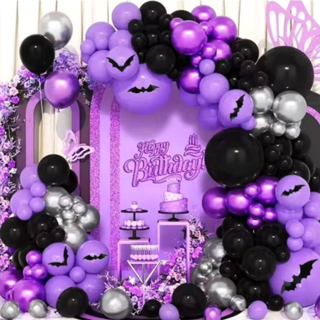 105pcs Purple and Black Balloon Garland Kit