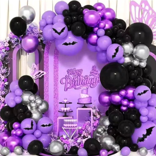 105pcs Purple and Black Balloon Garland Kit