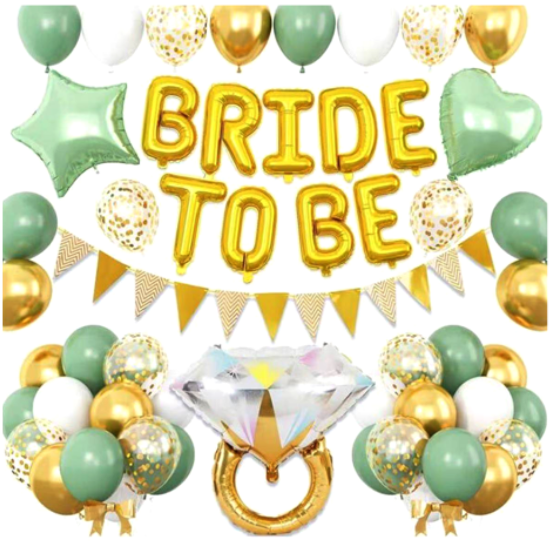 22pcs Gold and Green Bride to be Balloon Set