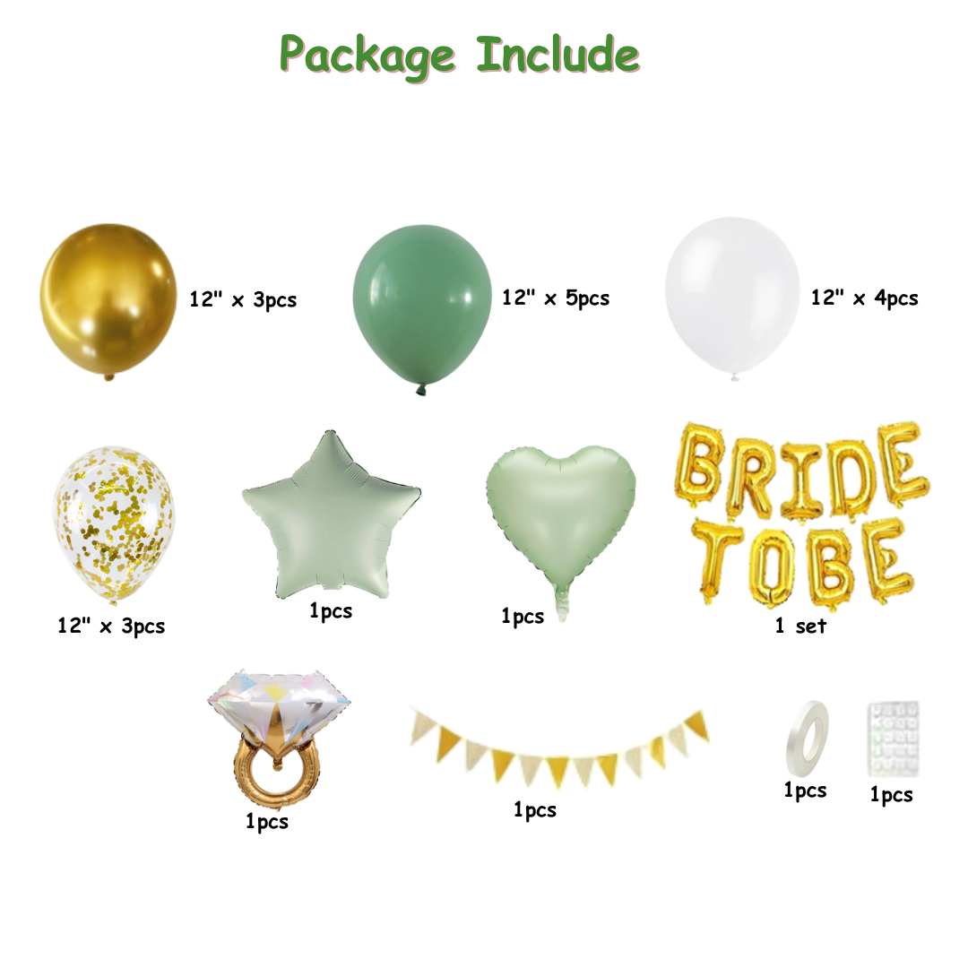 22pcs Gold and Green Bride to be Balloon Set