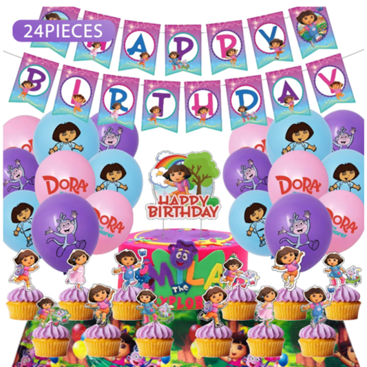 42pcs Dora Theme Happy Birthday Balloon Set with Table Cover