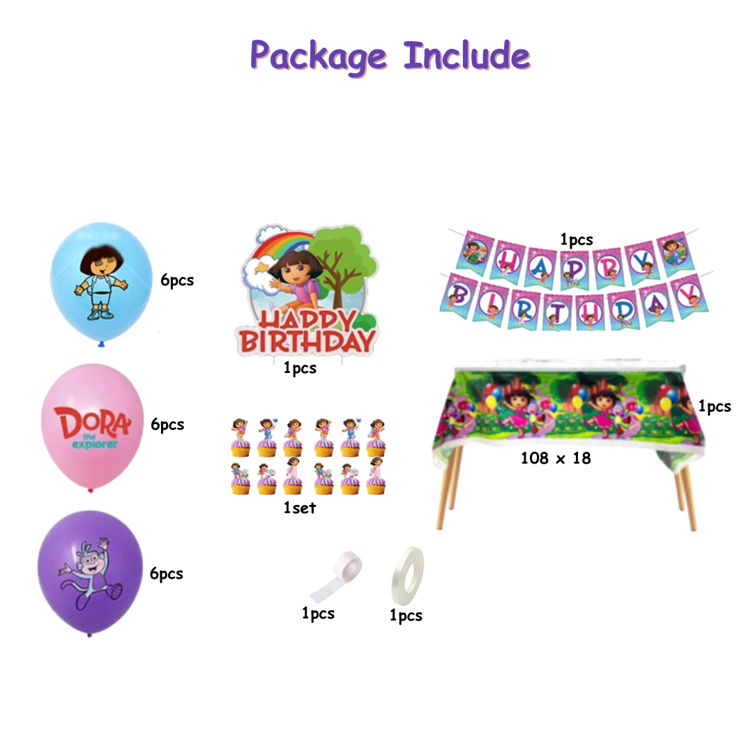 42pcs Dora Theme Happy Birthday Balloon Set with Table Cover