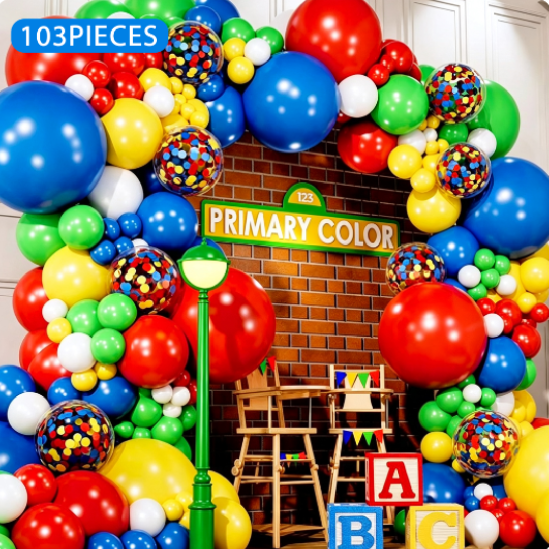 103pcs Primary Color Colorful Lego Balloon Garland Kit