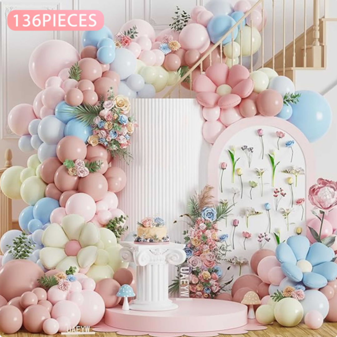 136pcs Pastel Pink Daisy Flower Balloon Set