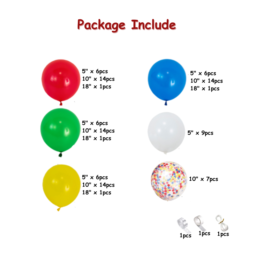 103pcs Primary Color Colorful Lego Balloon Garland Kit