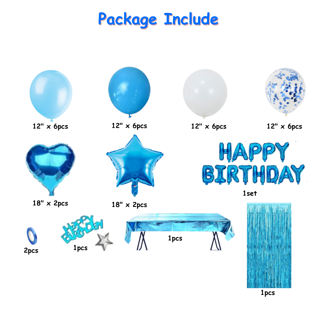33pcs Blue Birthday Decorative Balloons Set with Table cover