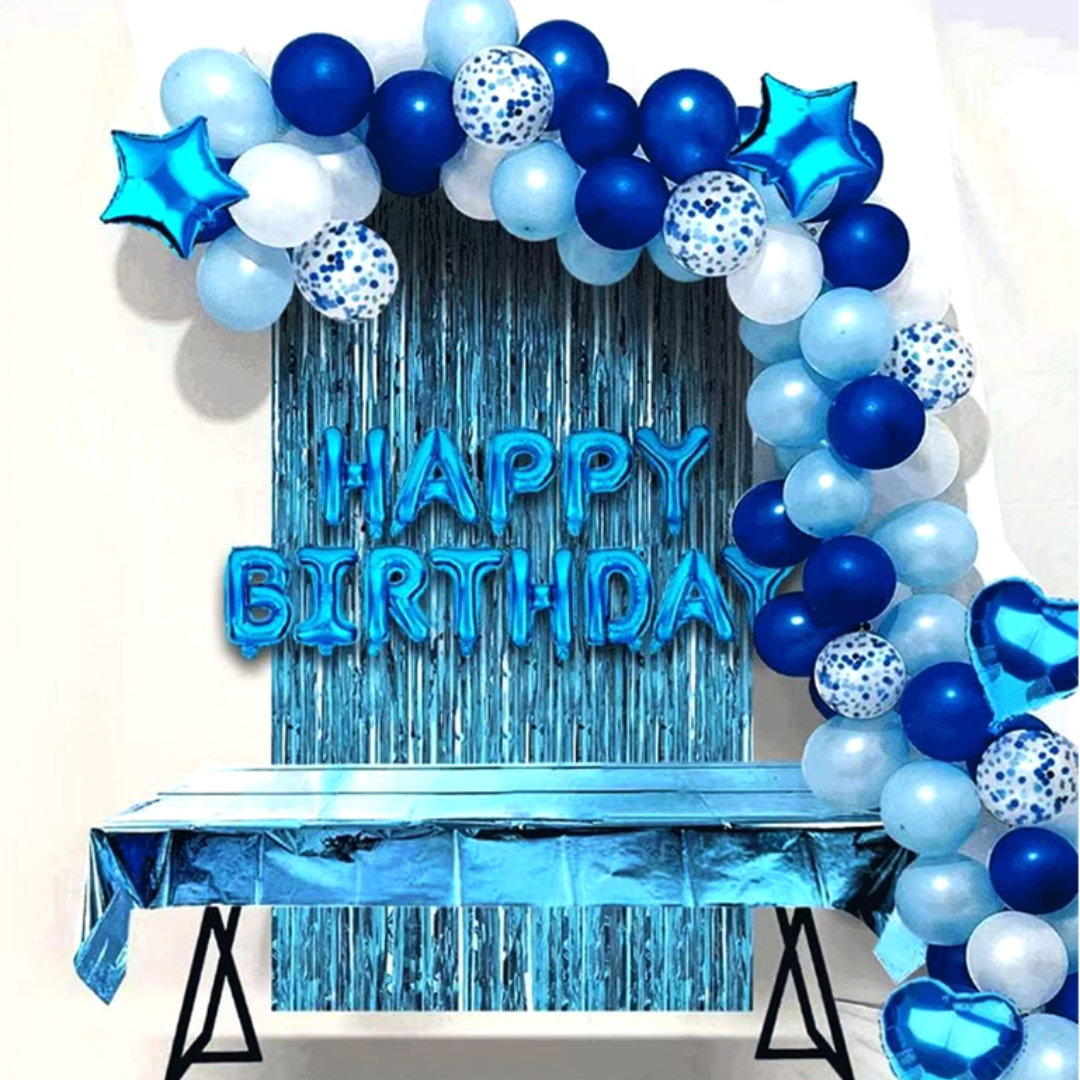 33pcs Blue Birthday Decorative Balloons Set with Table cover