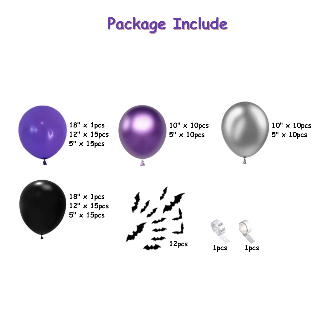105pcs Purple and Black Balloon Garland Kit