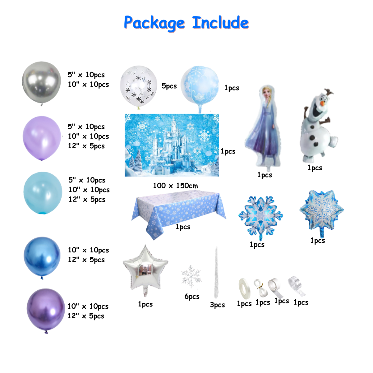 126pcs Frozen Birthday Balloon Garland Kit with Elsa and Olaf Foil Balloon with Backdrop and Table Cover