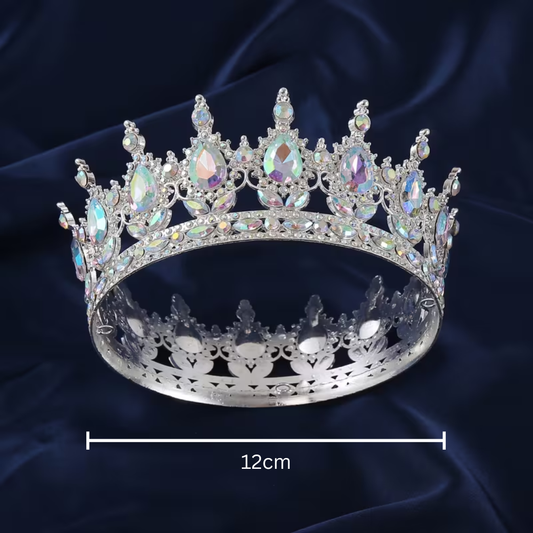Silver Chrome Rhinestone Cake Crown
