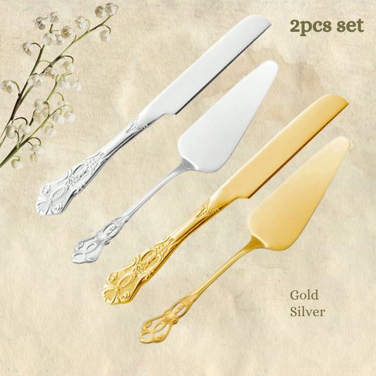 2pcs Elegant Stainless Steel Cake Knife and Cake Shovel