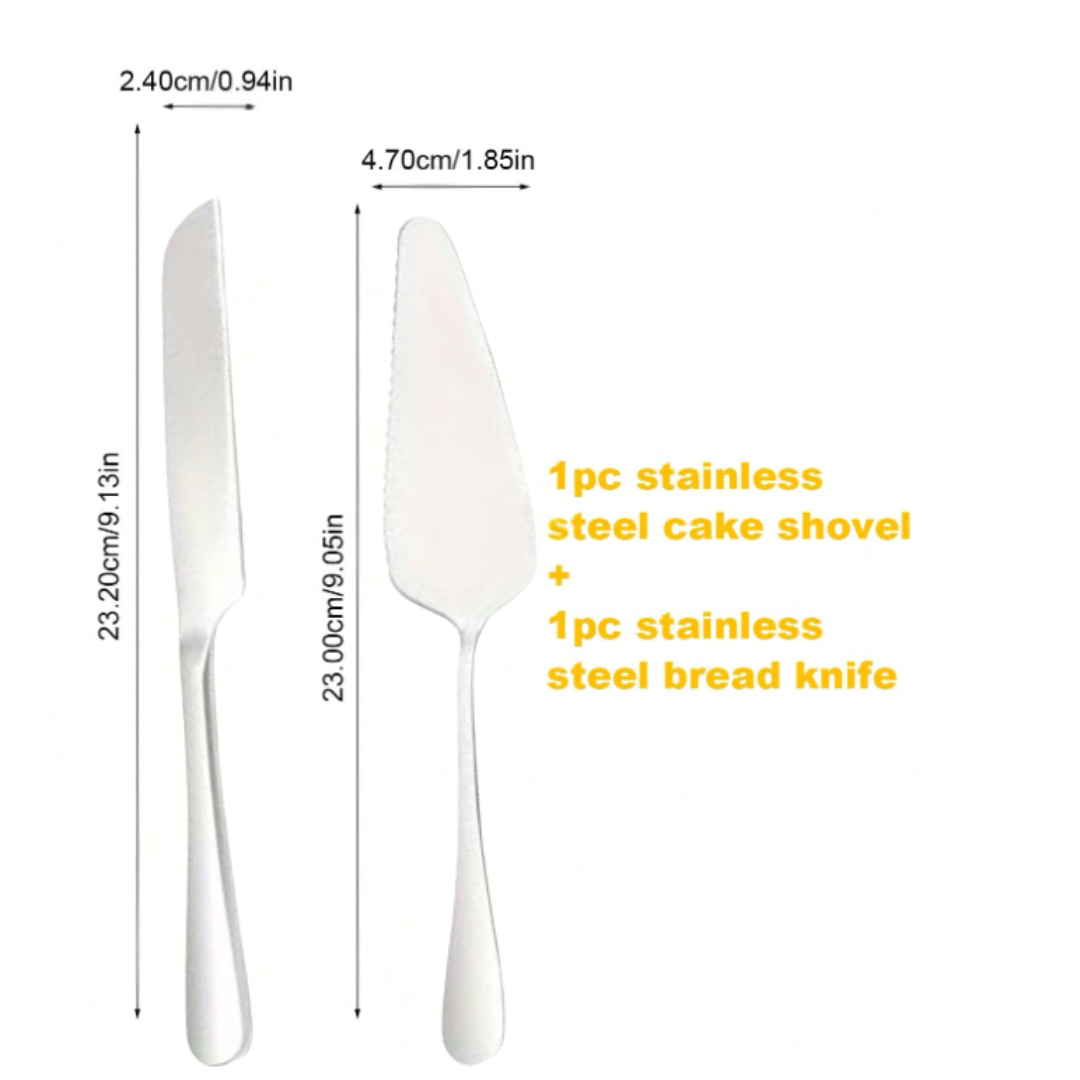 2pcs Elegant Stainless Steel Cake Knife and Cake Shovel