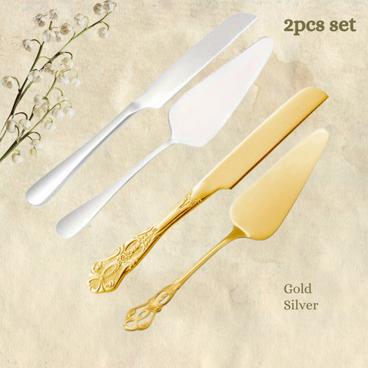 2pcs Elegant Stainless Steel Cake Knife and Cake Shovel
