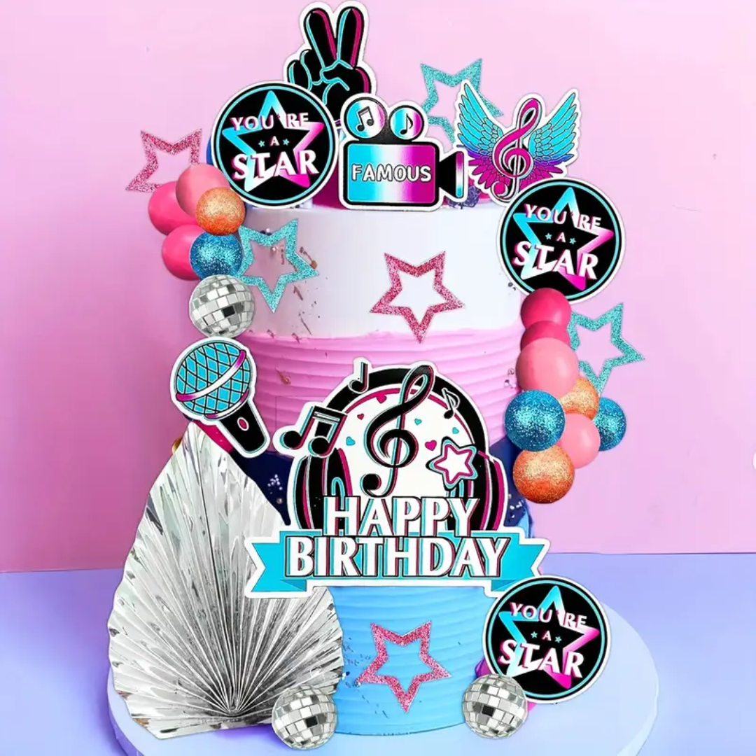 Birthday Celebration Rock Theme Cake Topper