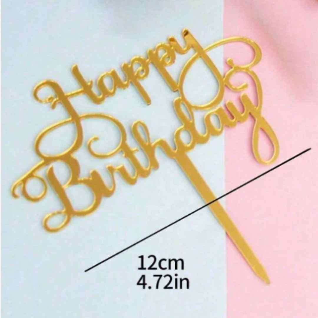 Happy Birthday Gold Cake Topper for Birthday Cake Decoration