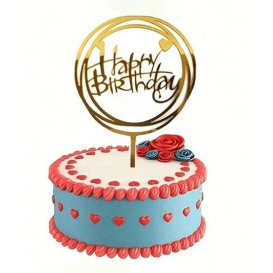 1pcs Circle Happy Birthday Acrylic Gold Cake Topper