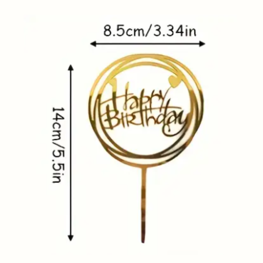 1pcs Circle Happy Birthday Acrylic Gold Cake Topper
