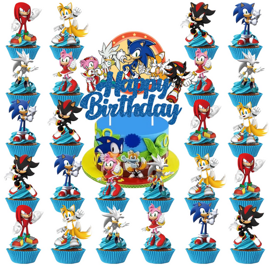 25pcs Sonic Theme Cake Topper Set