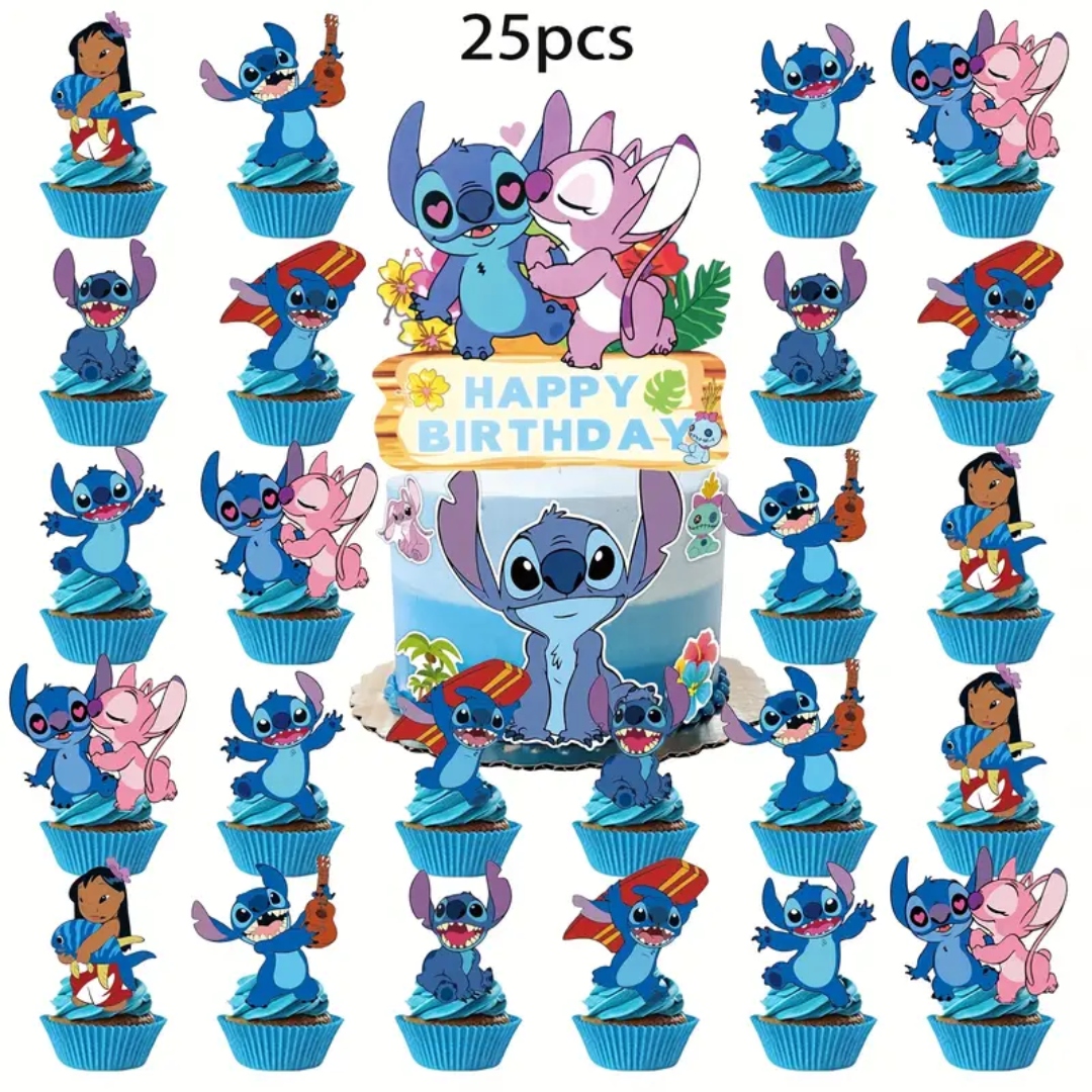 25pcs Blue Boy Stitch Birthday Cake Topper