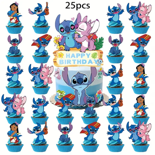 25pcs Blue Boy Stitch Birthday Cake Topper