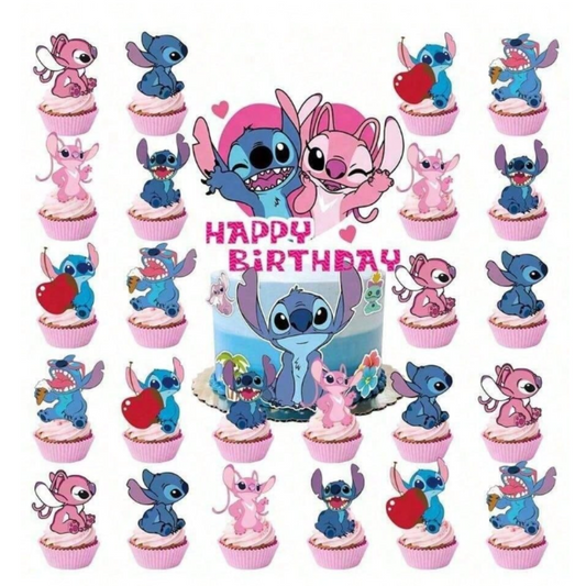 25pcs Pink Stitch Theme Cake Topper