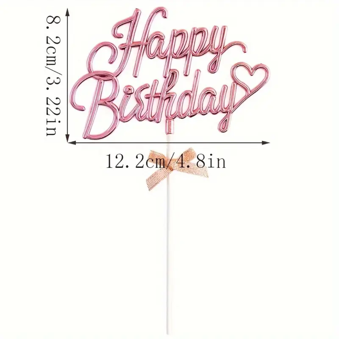 3D Acrylic Bow Theme Happy Birthday Cake Topper