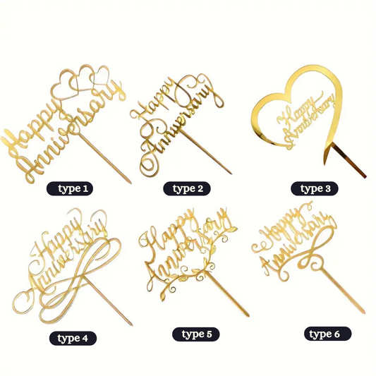 Gold Happy Anniversary Cake Topper