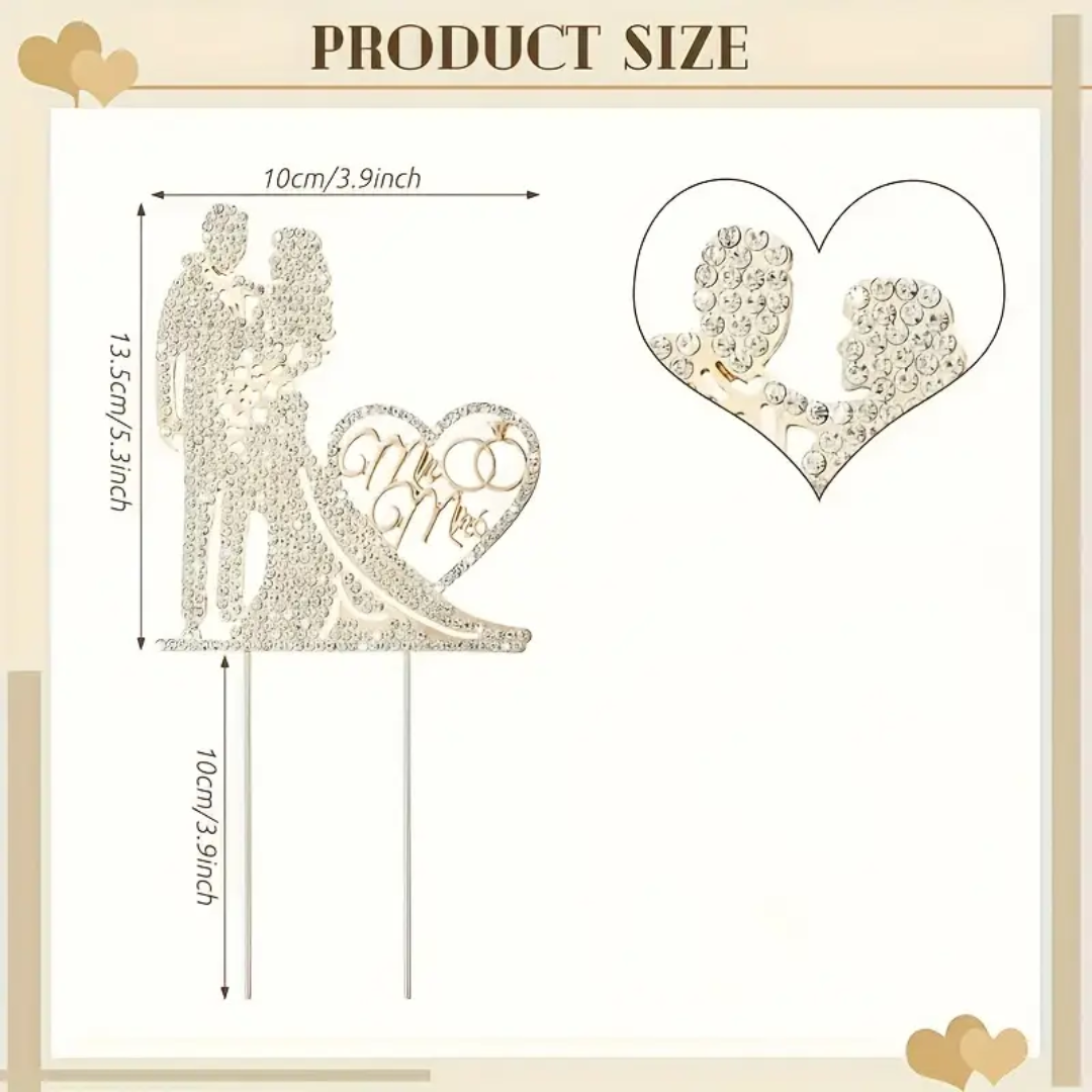 Mr. & Mrs. Gold Crystal Wedding Cake Topper