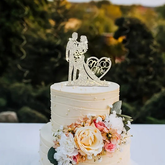 Mr. & Mrs. Gold Crystal Wedding Cake Topper