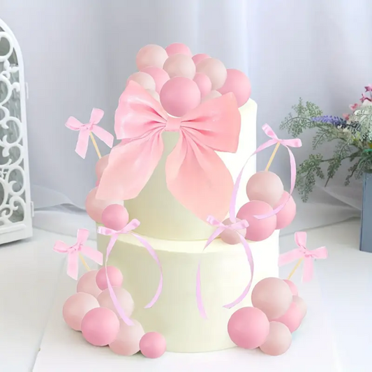 51pcs pink bow Ball Birthday Cake Toppers