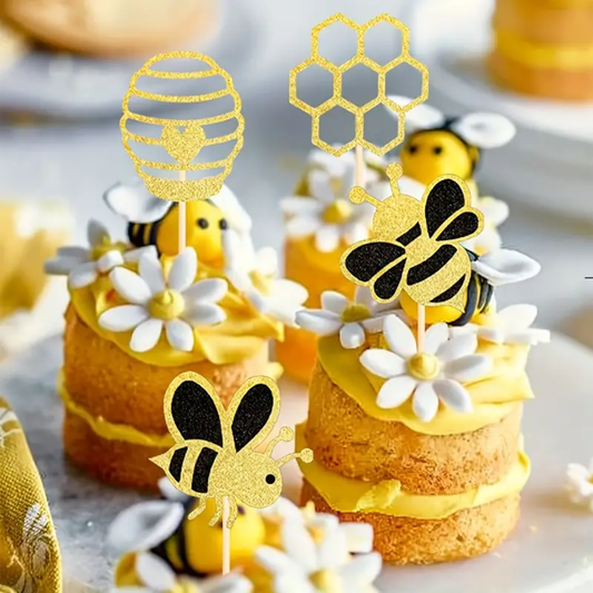 12pcs Glitter Bumble Bee Cupcake Toppers
