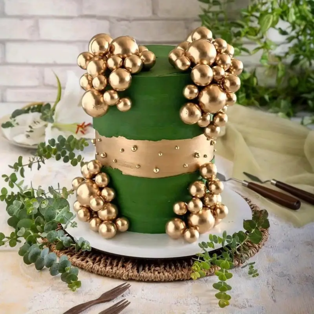 56pcs Gold Metallic Balls Birthday Cake Topper