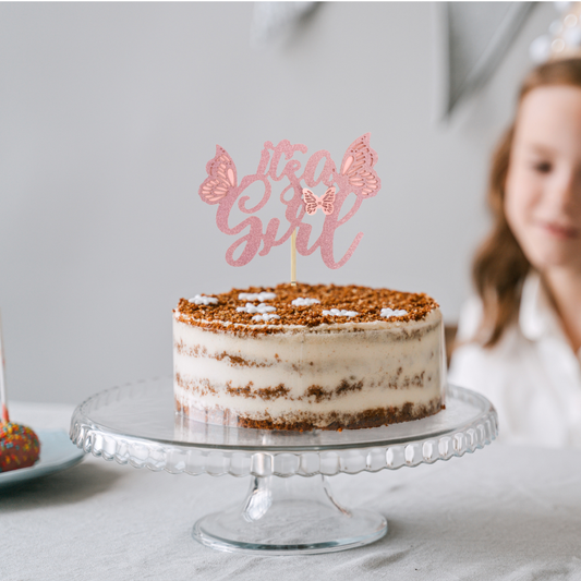 It's a Girl Glitter Cake Topper